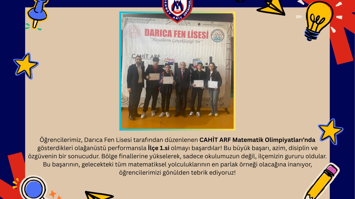 CAHİT ARF Matematik Olimpiyatlarında İlçe 1.’si Olan Öğrencilerimiz Bölge Finallerine Yükseldi